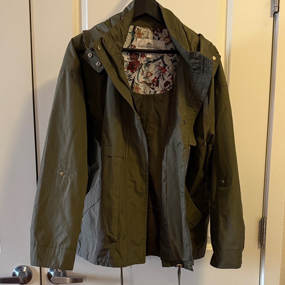 EUC Fleet Street Womens Green/Grey Fullzip Coat Size Large Rain Coat